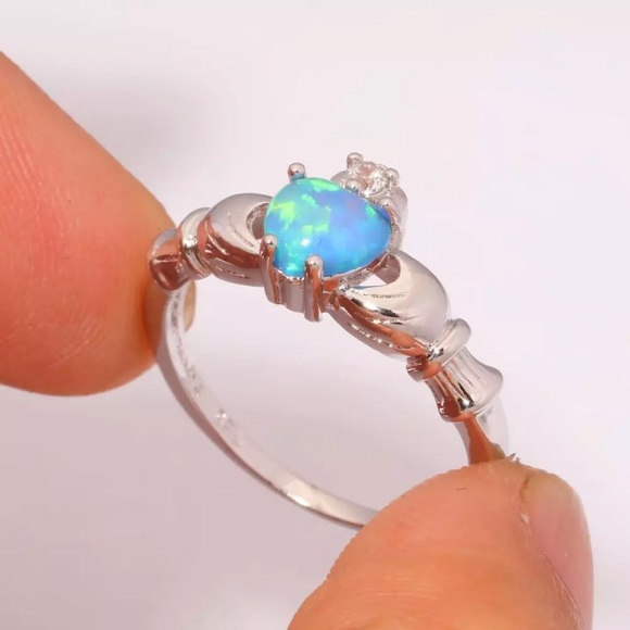 Blue Fire Opal Claddagh Ring - Picture 3 of 3